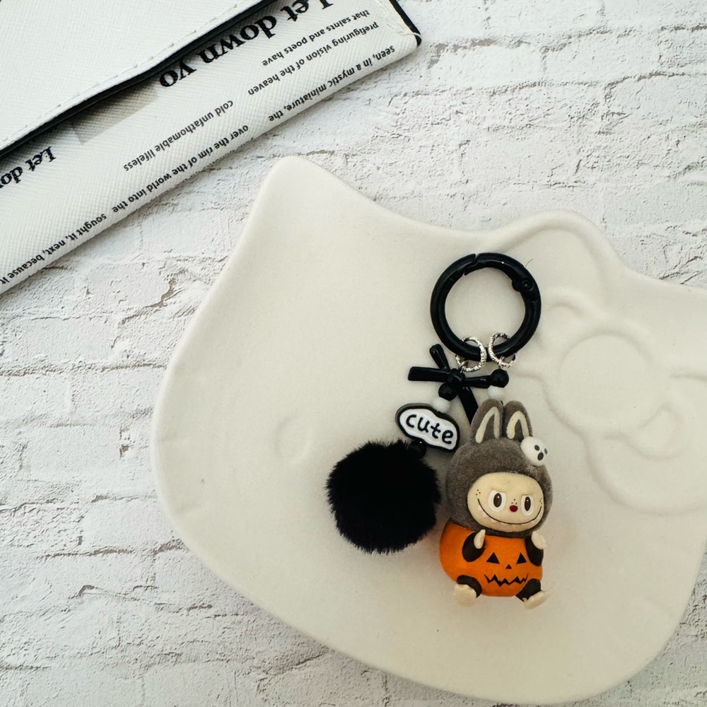 Cute Halloween Kawaii Keychain with Black Pom Pom